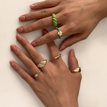 5pcs/set Punk Simple Geometric Beaded Metal Heart Rings Set for Women Girls 2022 Fashion Party Jewelry Vintage Rings anillos daiiibabyyy